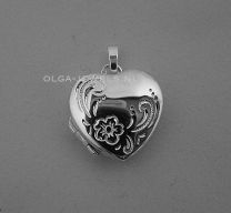 Zilveren medaillon hart met bloempje 18 mm